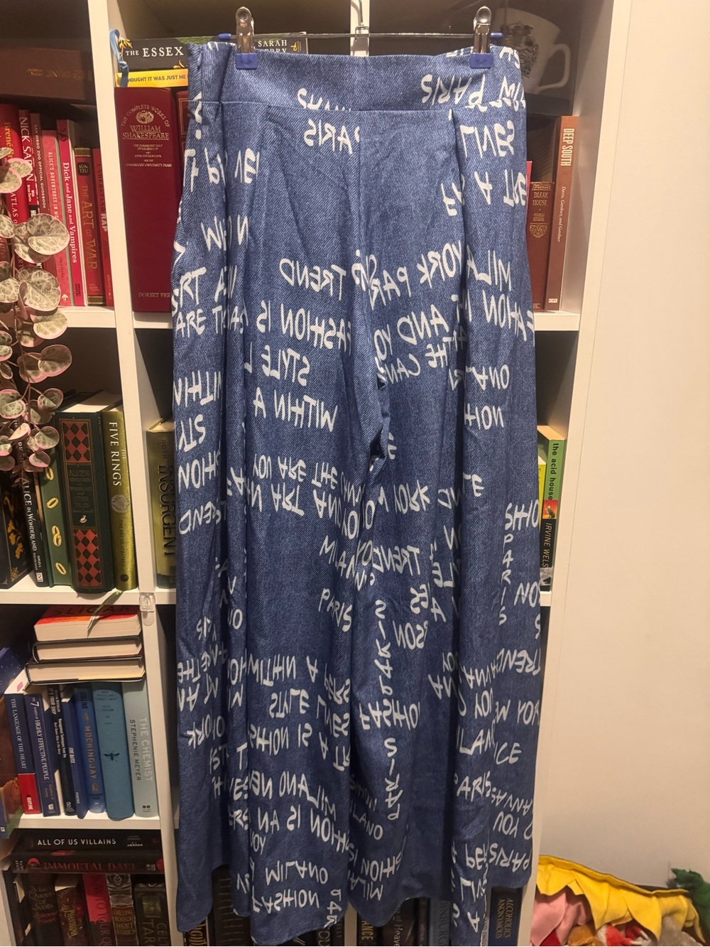 Blue Graphic Maxi Skirt with White Script